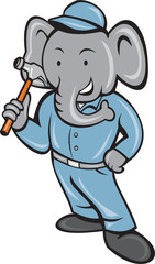 Elephant Builder Holding Hammer Cartoon