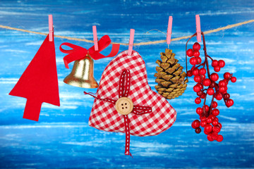 Christmas decorations on wooden background