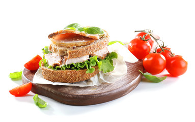 Delicious sandwiches with meet isolated on white