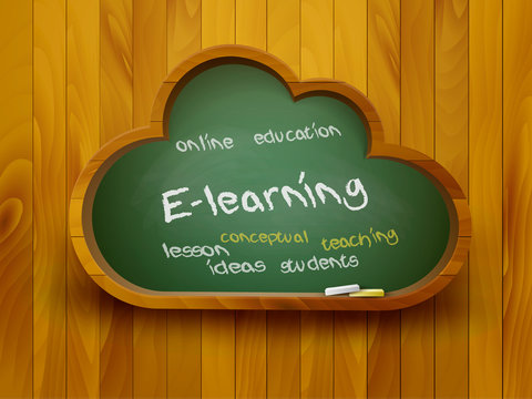 Chalkboard in a shape of a cloud. E-learning concept. Vector.