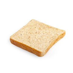 Close-up image of one slice of white bread against the white bac