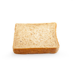 Close-up image of one slice of white bread against the white bac