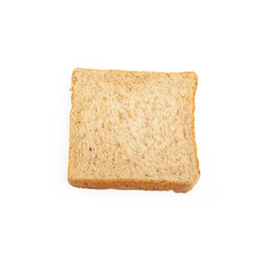 Close-up image of one slice of white bread against the white bac