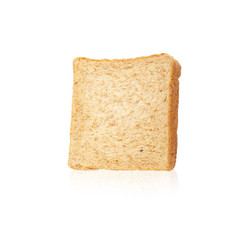 Close-up image of one slice of white bread against the white bac