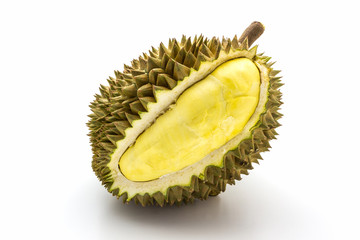 King of fruits, durian on white background.