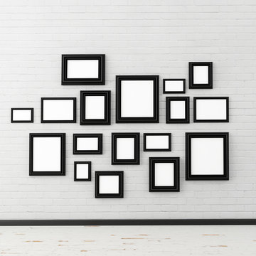 picture frame on white brick wall