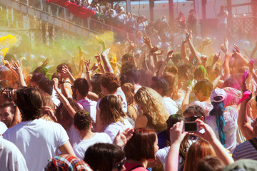 Crowd of people at  Festival of colors Holi Barcelona