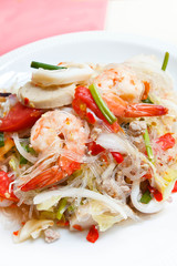 Mixed seafood and pork spicy Thai salad.