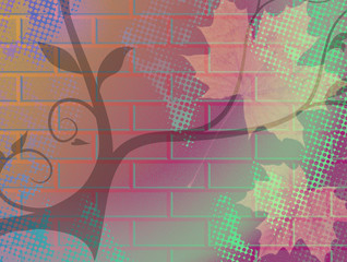 Grunge floral bricks wall