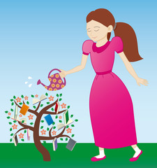 girl watering the tree of knowledge