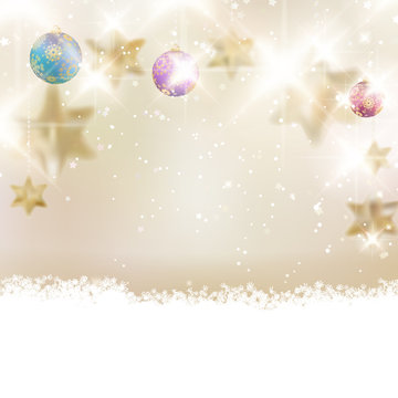 Golden Lights and Stars Christmas Background.