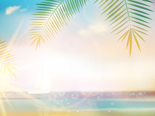 Fototapeta na wymiar Palms on empty idyllic tropical sand beach.