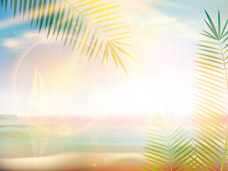 Sunrise on Caribbean beach design template.