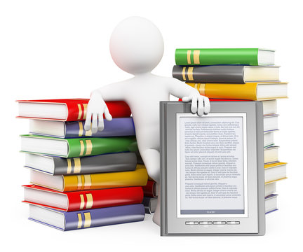 3D white people. Ebook reader concept