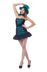 Young pretty woman in hat  isolated on white