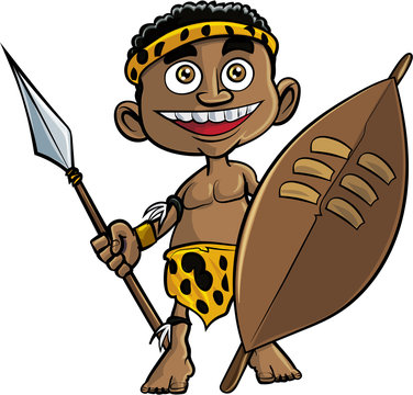 Cute cartoon zulu warrior