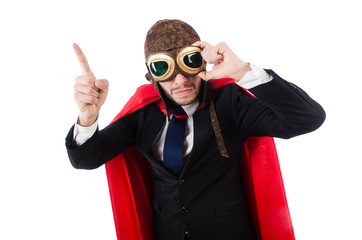 Man in red cover isolated on white