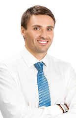 Portrait of happy smiling business man, isolated