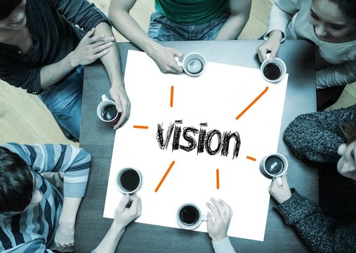 Vision on page with people sitting around table drinking coffee