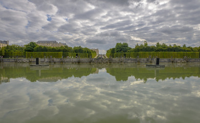View of Versailles Chateau, gardens and famous fountains