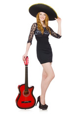 Woman in sombrero hat with guitar