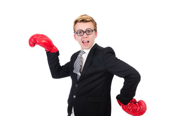 Young businessman boxer isolated on white