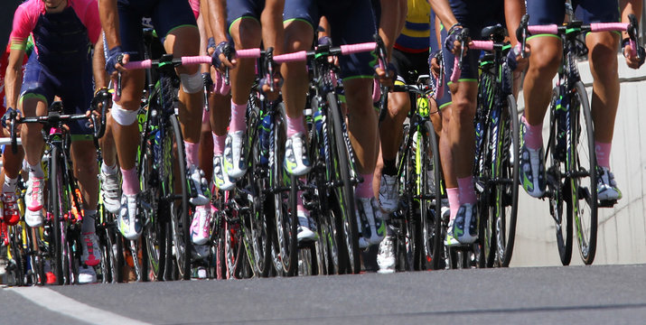 Sports bikes with cyclists who ride fast