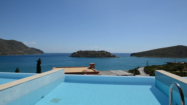 Swimming pool at luxury villa with view on Spinalonga island