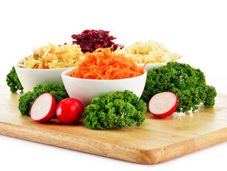 Composition with four vegetable salad bowls