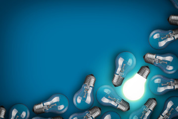 Idea concept with light bulbs on blue background - obrazy, fototapety, plakaty