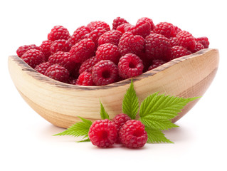 raspberries in wooden bowl