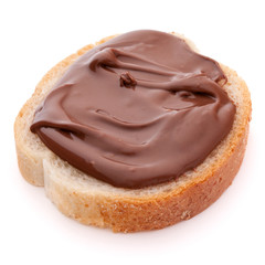 Bread with chocolate cream isolated on white background cutout