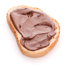 Bread with chocolate cream isolated on white background cutout