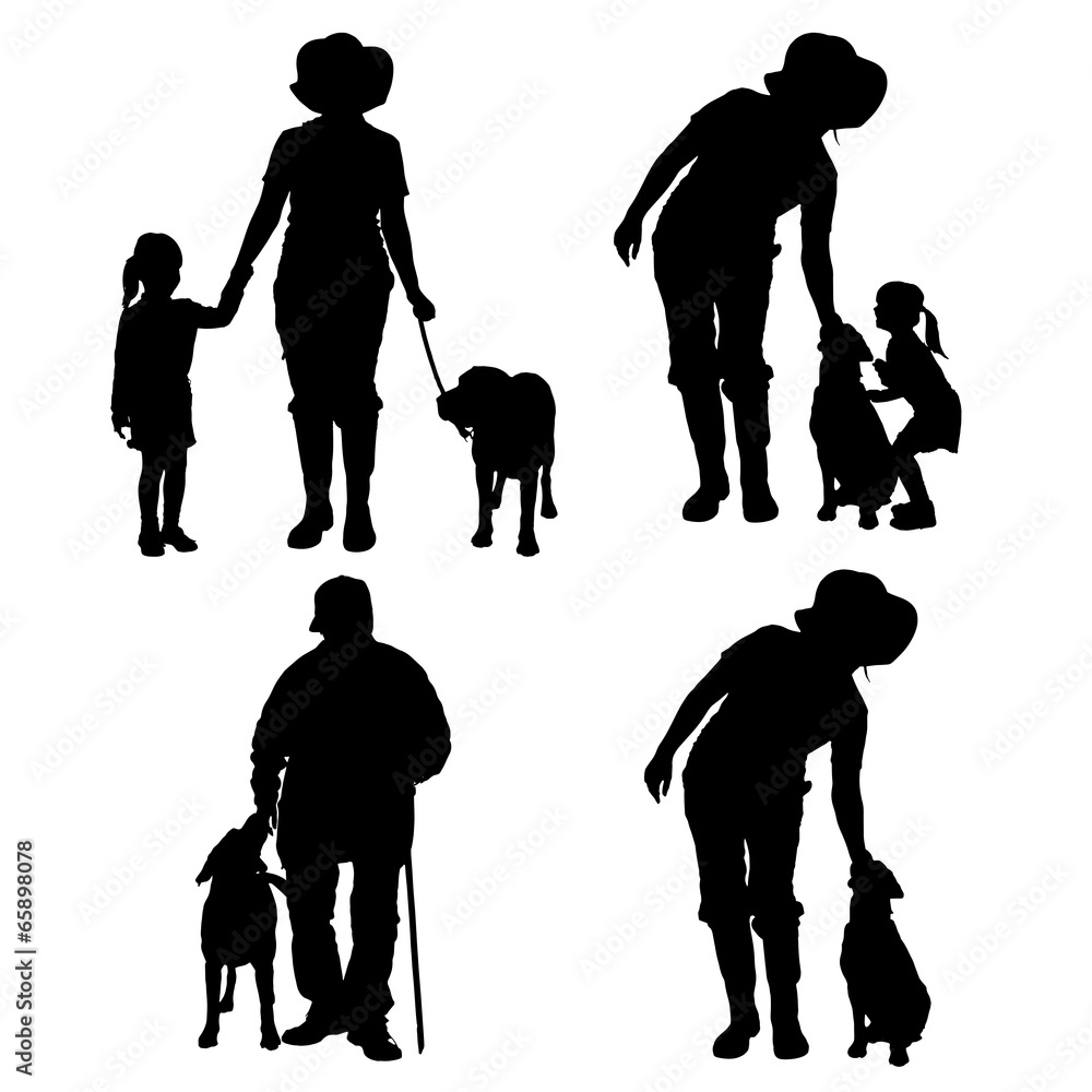 Wall mural Vector silhouette of people with dog.