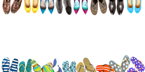 Summer holidays, office shoes colored flip flops, travelling