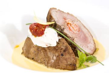 baked meat with pumpkin sauce