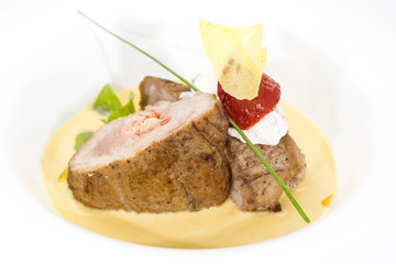 baked meat with pumpkin sauce