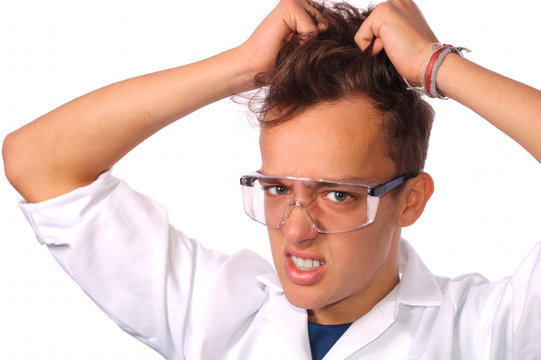 Frustrated scientist pulling his hair