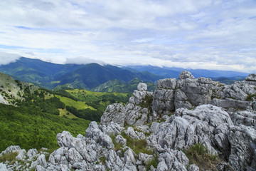 Beautiful mountain scenery in the Alps in summer and limestone