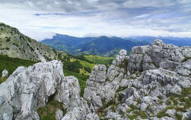 Beautiful mountain scenery in the Alps in summer and limestone