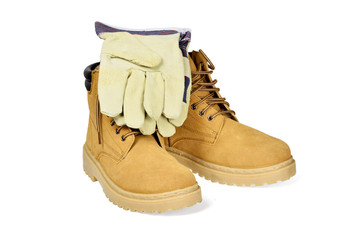 Protective boots and gloves isolated on white with clipping path