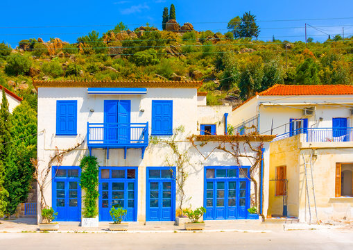 Fototapeta Beautiful traditional old house in Poros island in Greece
