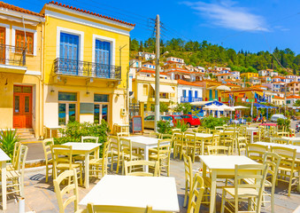 Traditional restaurant in Poros island in Greece - 65903206
