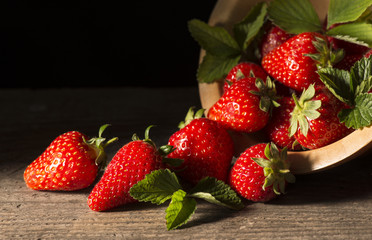 strawberries on the wooden table