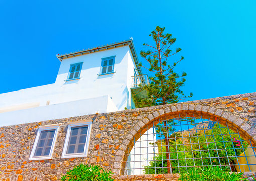 Beautiful old traditional house at Hydra island in Greece