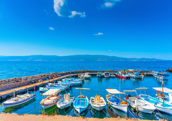 Obraz premium Kamini port a beautiful village in Hydra island in Greece