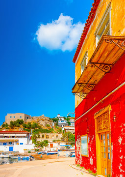 traditional house at kamini port in Hydra island in Greece