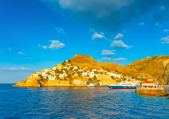 The beautiful old main port of Hydra island in Greece
