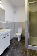 Modern tiled bathroom with toilet