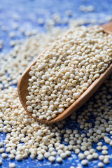 Raw white quinoa in spoon